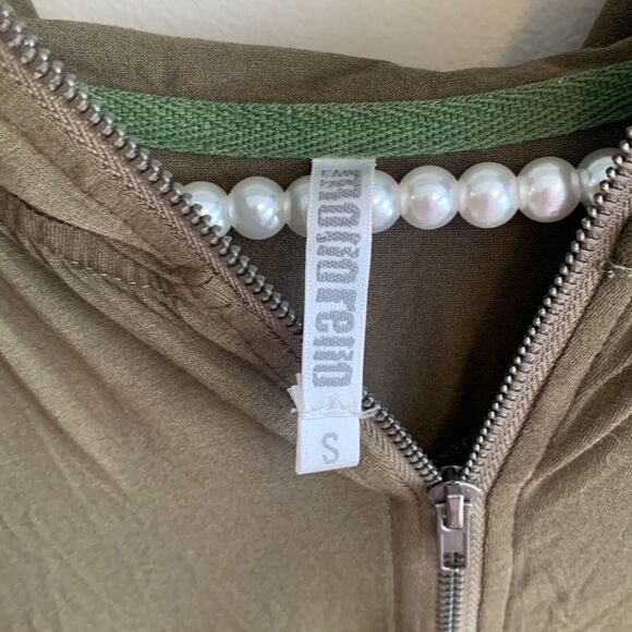 Monoreno size small Olive Green Women's Hooded Jacket long - Picture 4 of 6